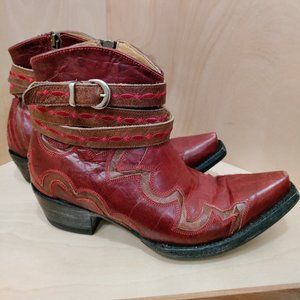 Women's Red Old Gringo Pointy Heeled Cowboy Booties w/Cut-Outs - Size 7B